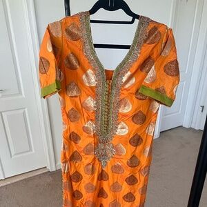 Indian Orange and Green Silk Sharara Formal Dress